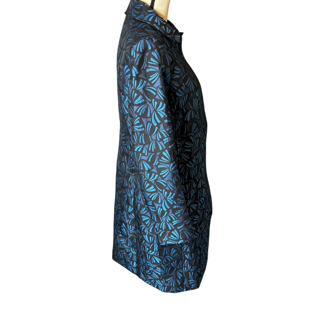 Anne Klein Womens Coat Size 6 Blue Black Floral Print Button Front Spruce NEW - Picture 3 of 11